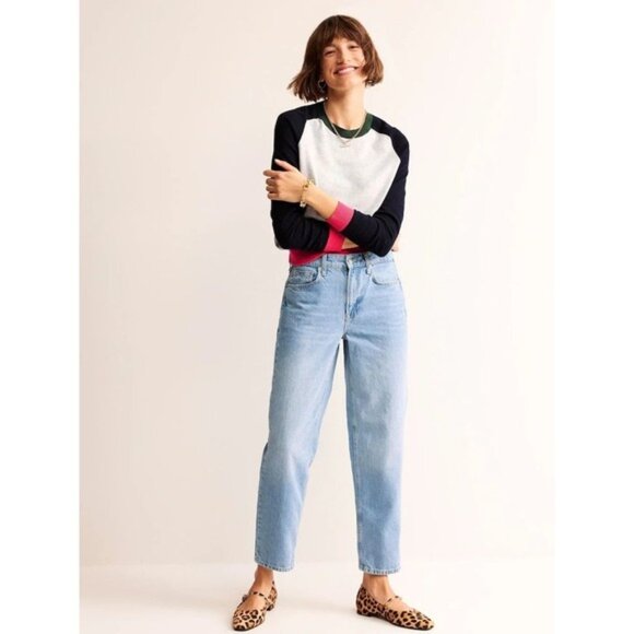 Boden Women Cashmere Blend Preppy Colorblock Meg Saddle Sleeve Jumper Large Grey - Picture 10 of 10